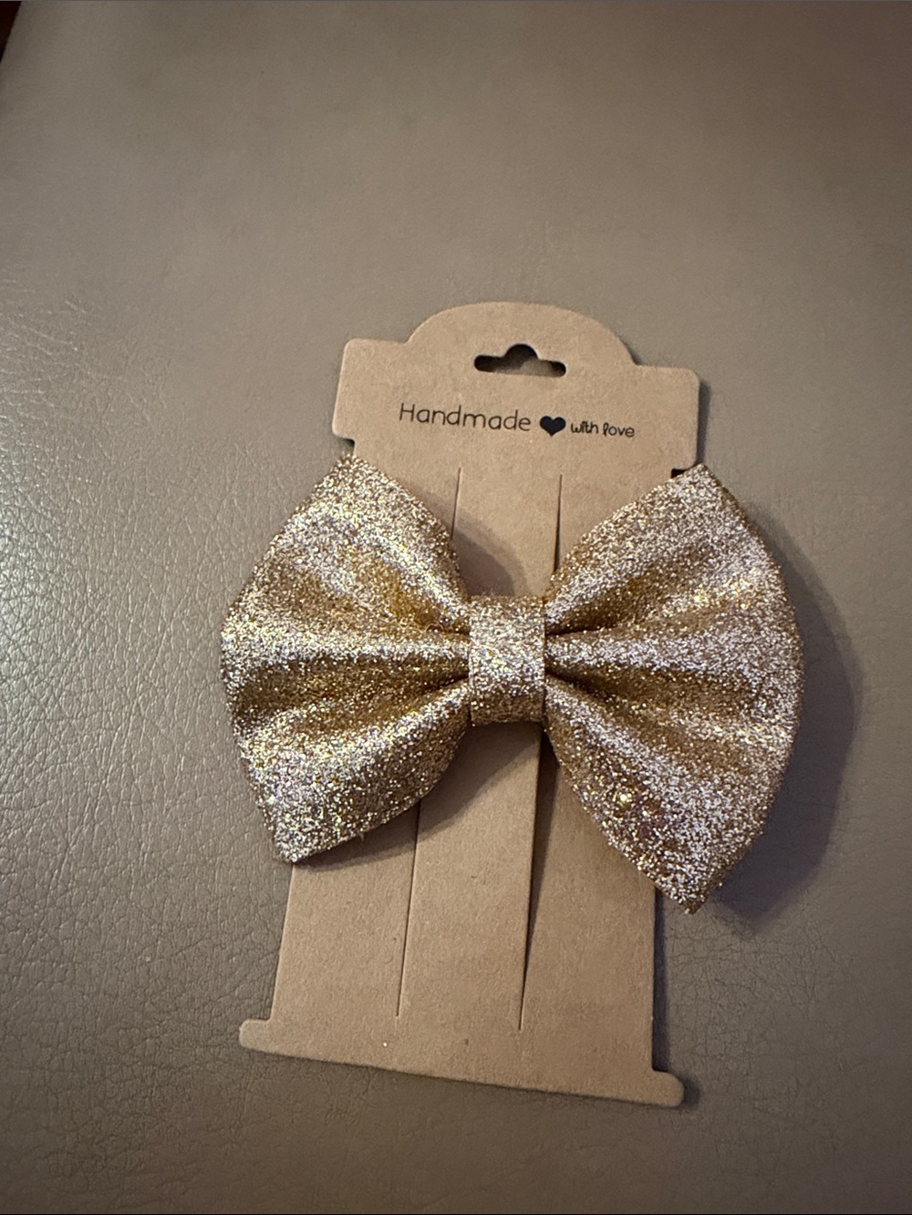 Hand Crafted Gold Glitter Bow Hair Clip for Kids